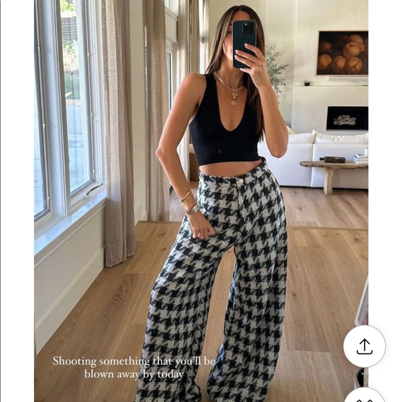 Houndstooth tweed high waisted wide leg pants - Picture 8 of 8